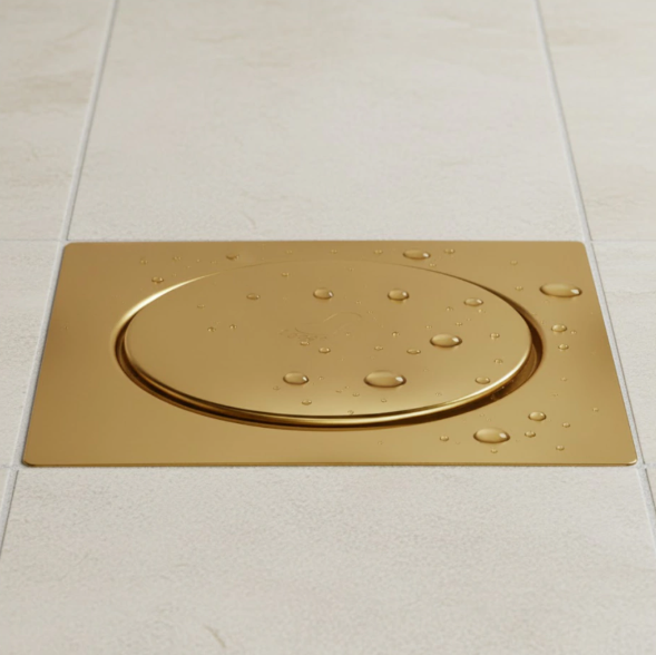 Ralo Inteligente Quadrado Click Dourado Fosco - Aço Inox 10cm e 15cm