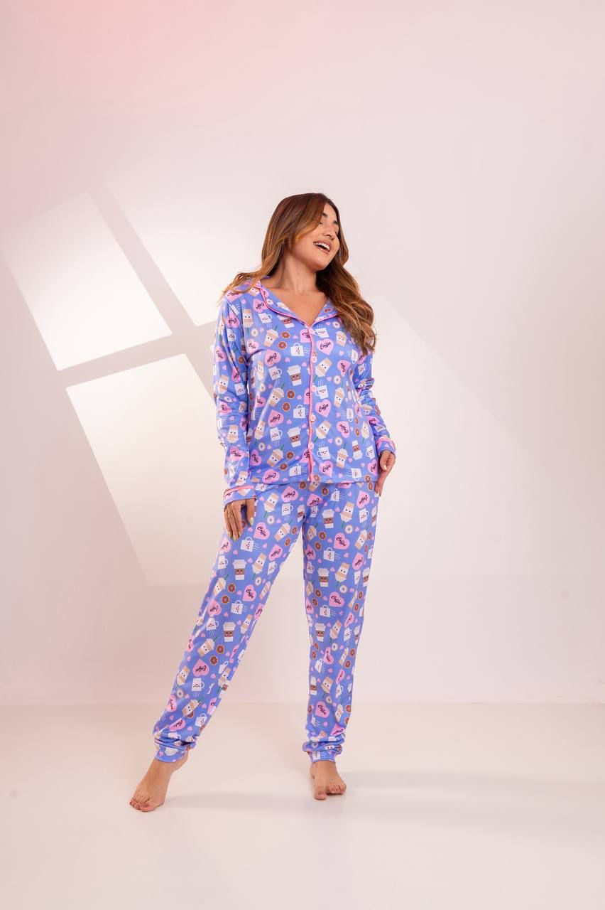 Pijama Longo Americano Copos de café