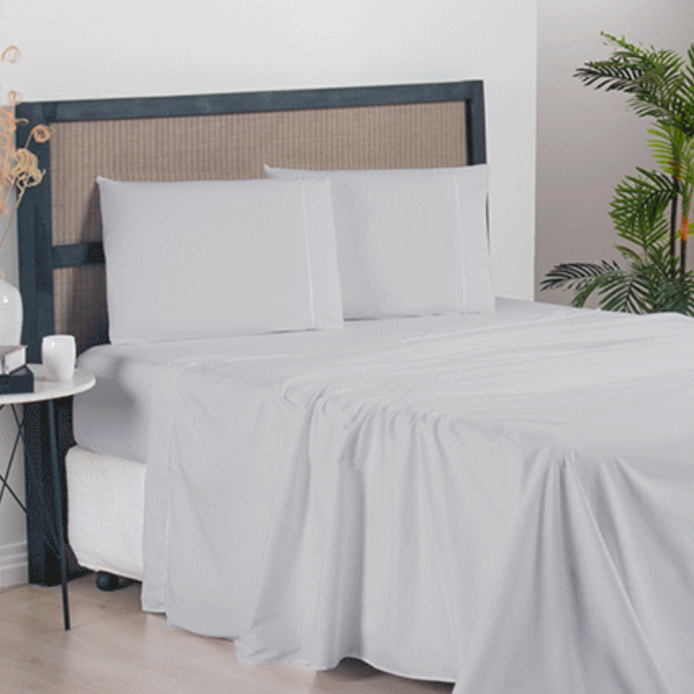 Jogo de Lençol Queen Versatile Cinza Ponto Palito 4 Peças Micropercal 300 Fios