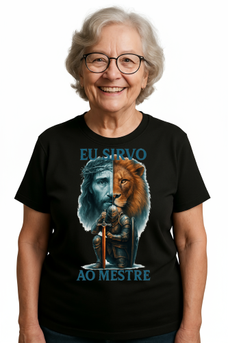 Camiseta Tradicional, Gola Redonda, Casual com Estampa Eu Srivo ao Mestre