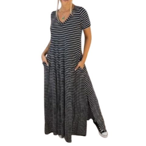 Vestido Longo Viscolycra Decote V com Bolso