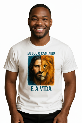 Camiseta Tradicional, Gola Redonda, Casual com Estampa Eu Sou o Caminho e a Vida