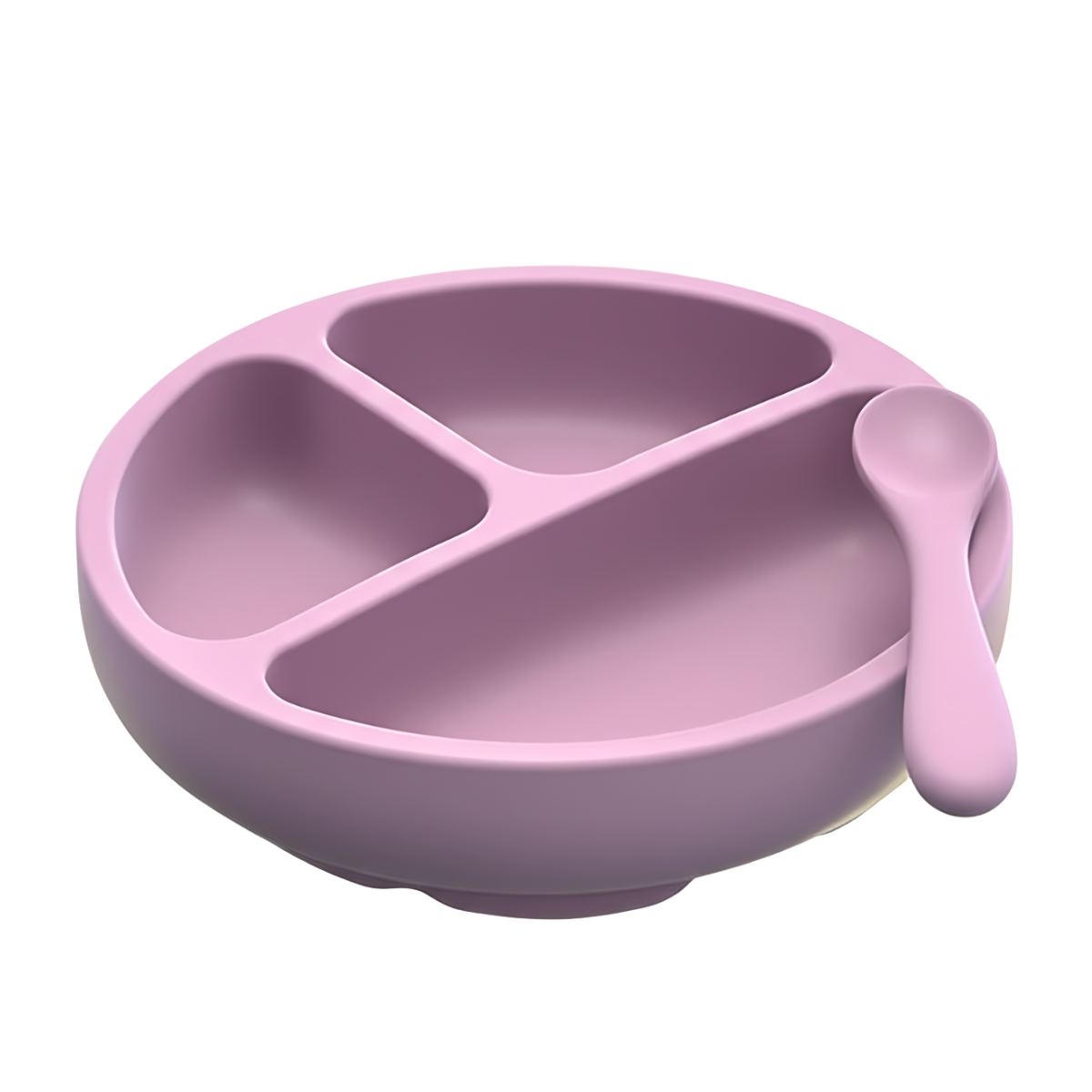 Prato E Colher Infantil Silicone C/ventosa Rosa