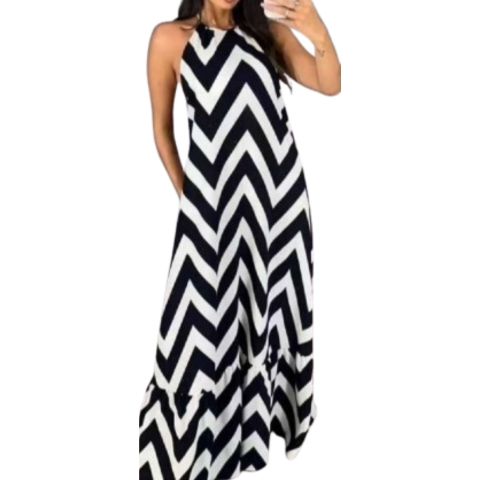 Vestido Longo Luxo Frente Unica Listrado