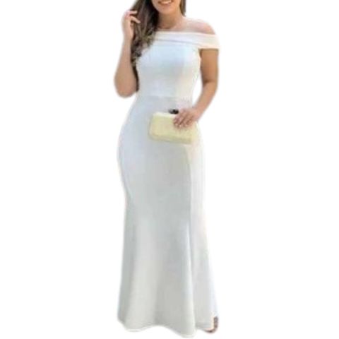 Vestido Longo Ombro a Ombro Crepe Bojo