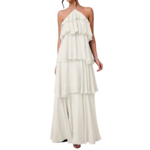 Vestido Longo Chiffon com Detalhe Franzido