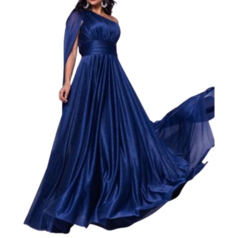 Vestido Longo Tule Cristal Brilho Longo Um Ombro Só