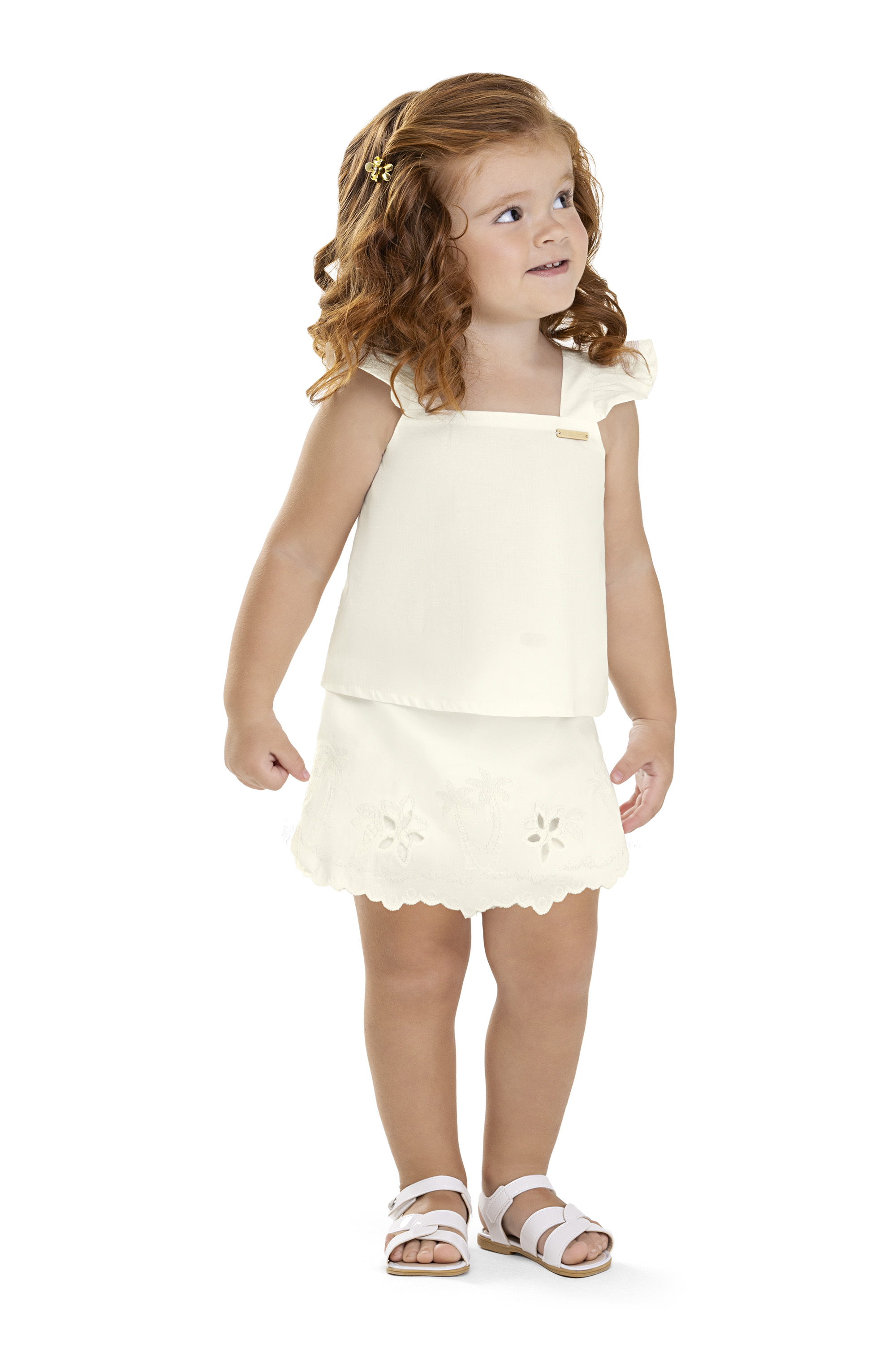 Conjunto com Blusa e Short Saia Tecido Tricoline