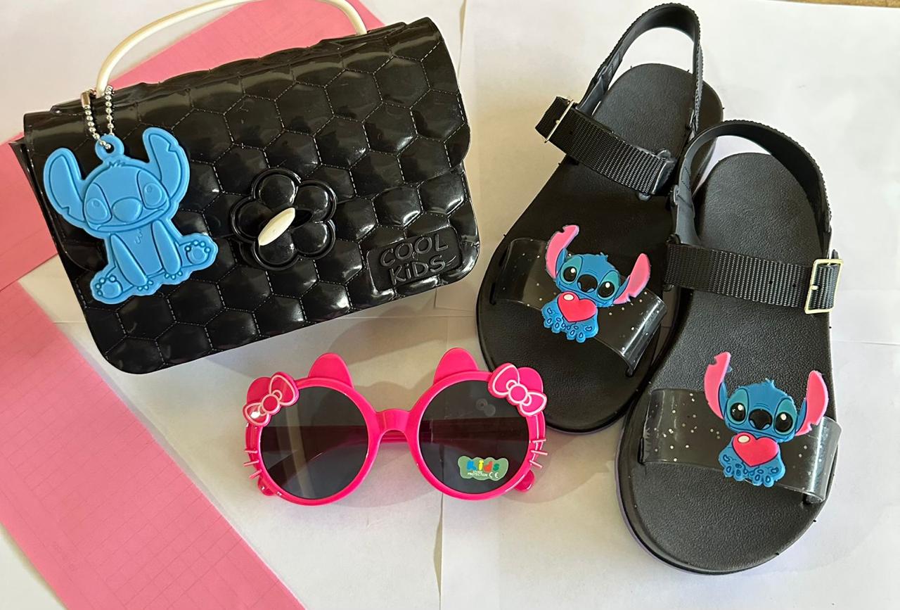 Kit STITCH Sandália + Bolsa Infantil + Oculos PRETO