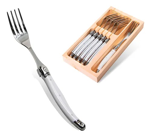 Conjunto de 6 Garfos Sobremesa Laguiole La Tour Luxo em Bandeja de Madeira