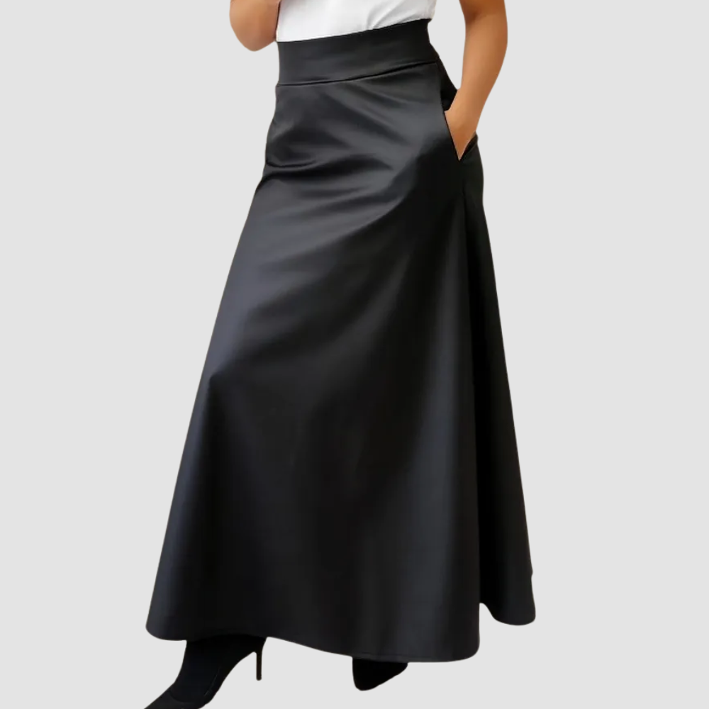 Saia Longa Couro Evasê