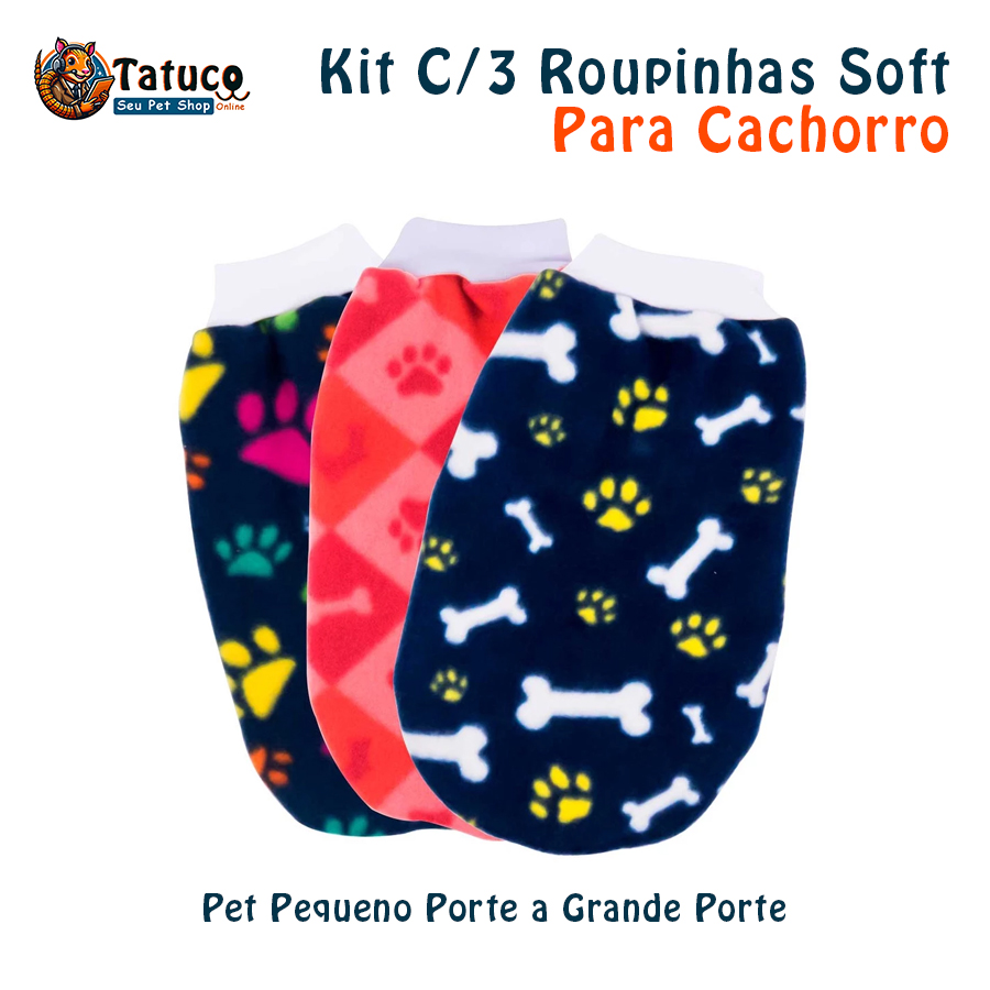 Kit C/3 Roupinhas Soft Inverno Para Cachorro Pet Pequeno Porte a Grande Porte - Estampas Diversas