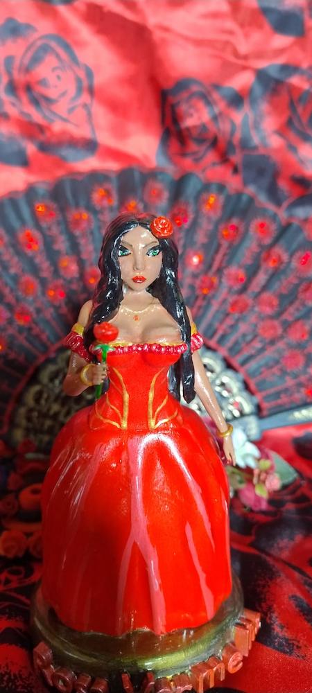 Pombo Gira Rosa Vermelha em resina