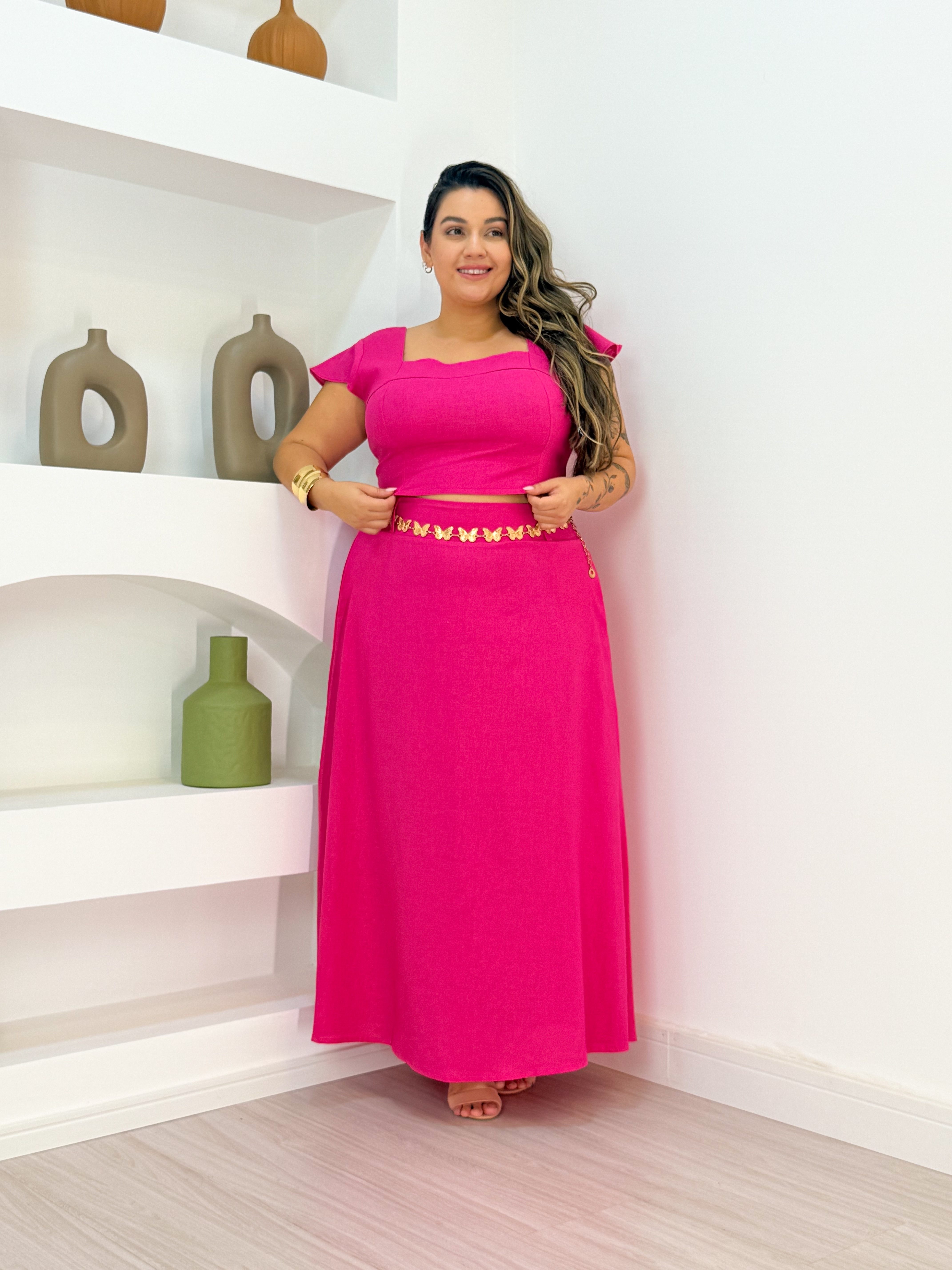 Conjunto Plus Size Feminino Evangélico em Linho   Regata e Saia Longa Elegante, Confortável e Modesta (Veste 44 ao 50)