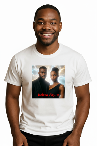 Camiseta Tradicional, Gola Redonda, Casual com Estampa Beleza Negra