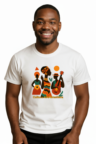 Camiseta Tradicional, Gola Redonda, Casual com Estampa Cultura Negra