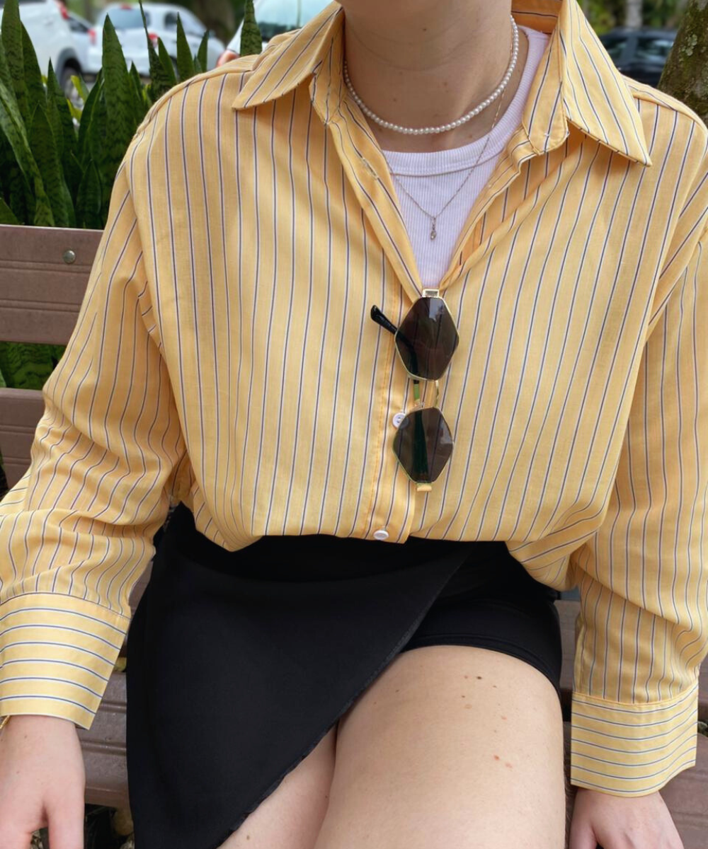 CAMISA SOCIAL AMARELA MANTEIRA LISTRADA SANTORINI