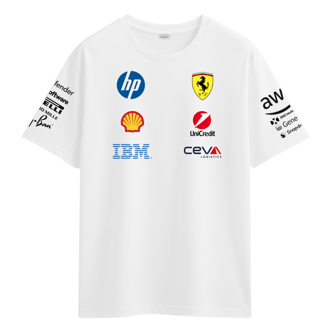 Camiseta Ferrari Branca em Algodão Penteado