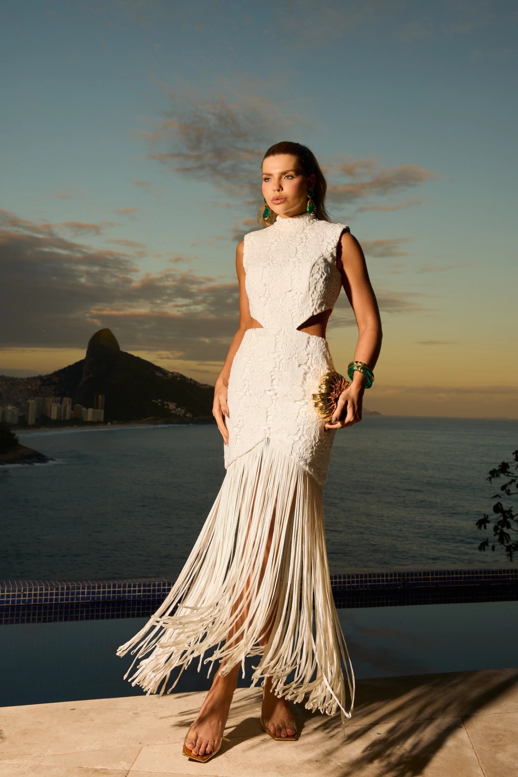 Vestido Paete Bordado Vazado Na cintura e Franjas-CLOSET DELUXE