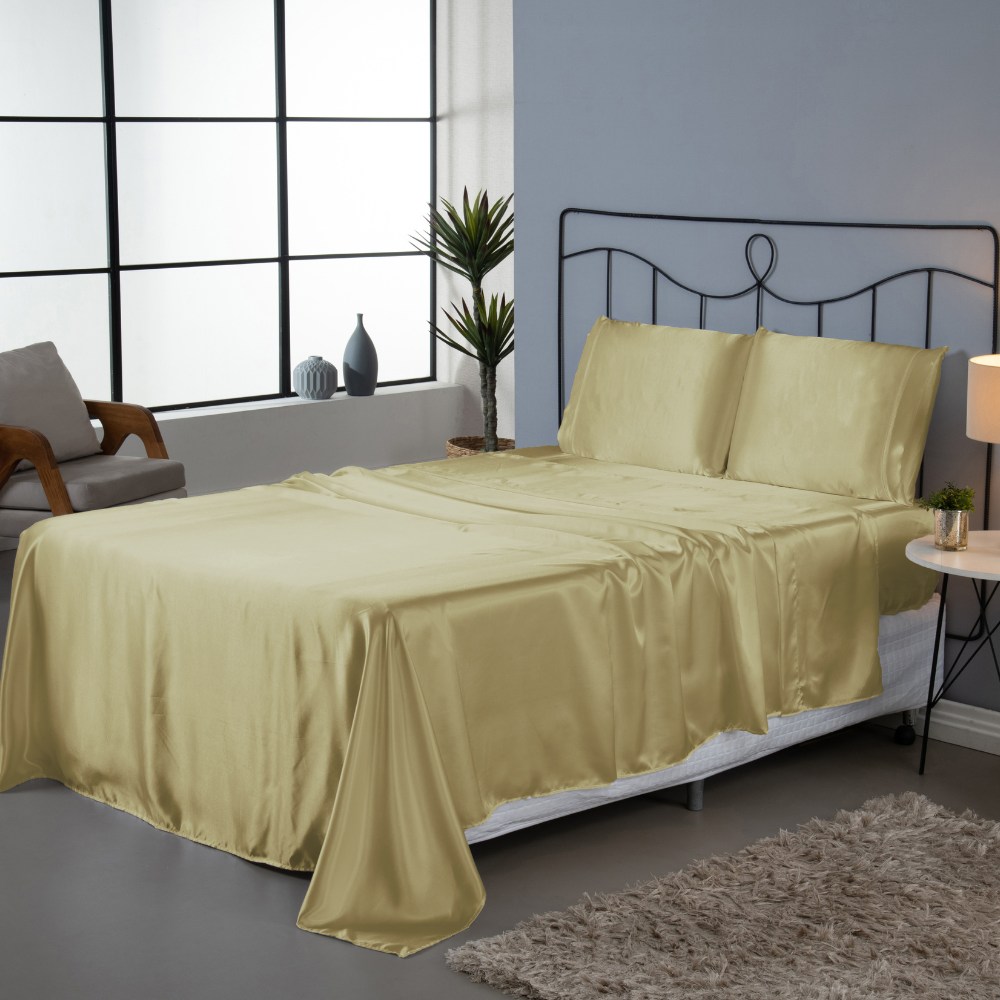 Jogo de Lençol Casal Padrão 4 Peças Sublime em Cetim Charmousse   Lençol Macio e Completo