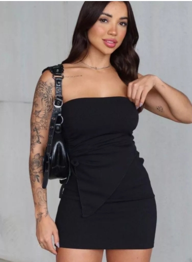 Conjunto Feminino Tomara q Caia sem Alça + Saia Franzida Curta Colada Coleção Nova Tendência!