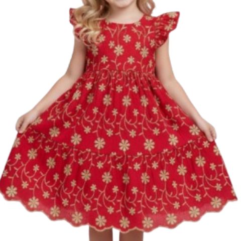 Vestido Infantil Lese Bordado Manga Babado