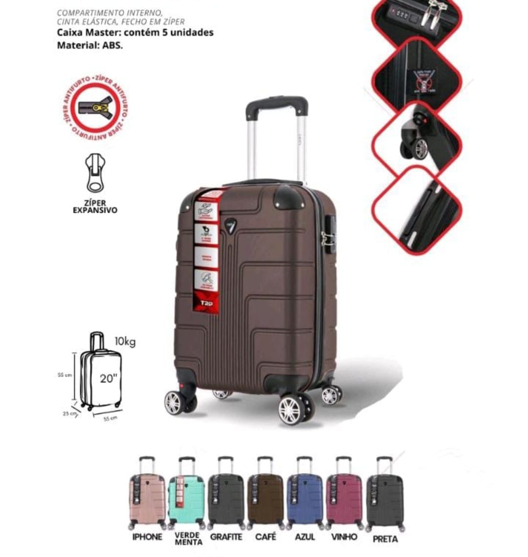 Mala Bordo 10kg ABS Expansível com Cadeado   360° Leve & Resistente