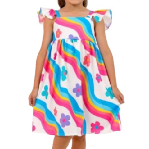 Vestido Infantil Babados Colorê com Laço nas Costas