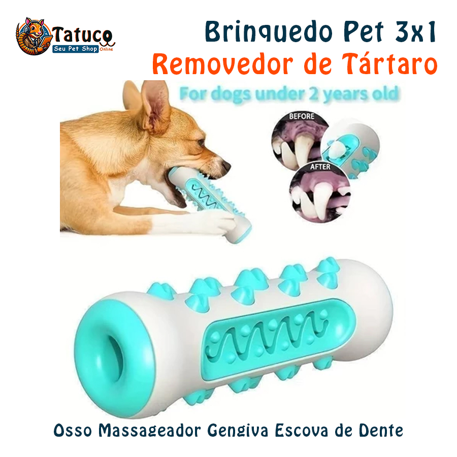 Brinquedo Pet 3x1 Mordedor Osso Massageador Gengiva Removedor Tártaros Escova de Dente Para Cachorro Cão Pets