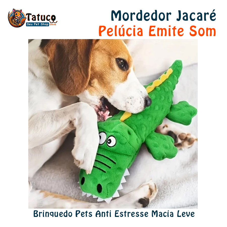 Jacaré Brinquedo Mordedor Pelúcia Emite Som Câes Gatos Pets Anti Estresse Macia Leve