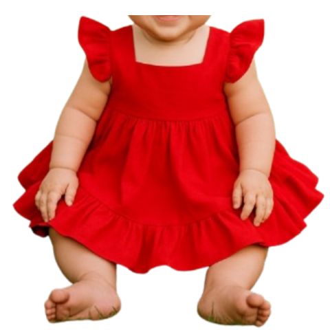 Vestido Infantil Vermelho Natal Algodão Brenda