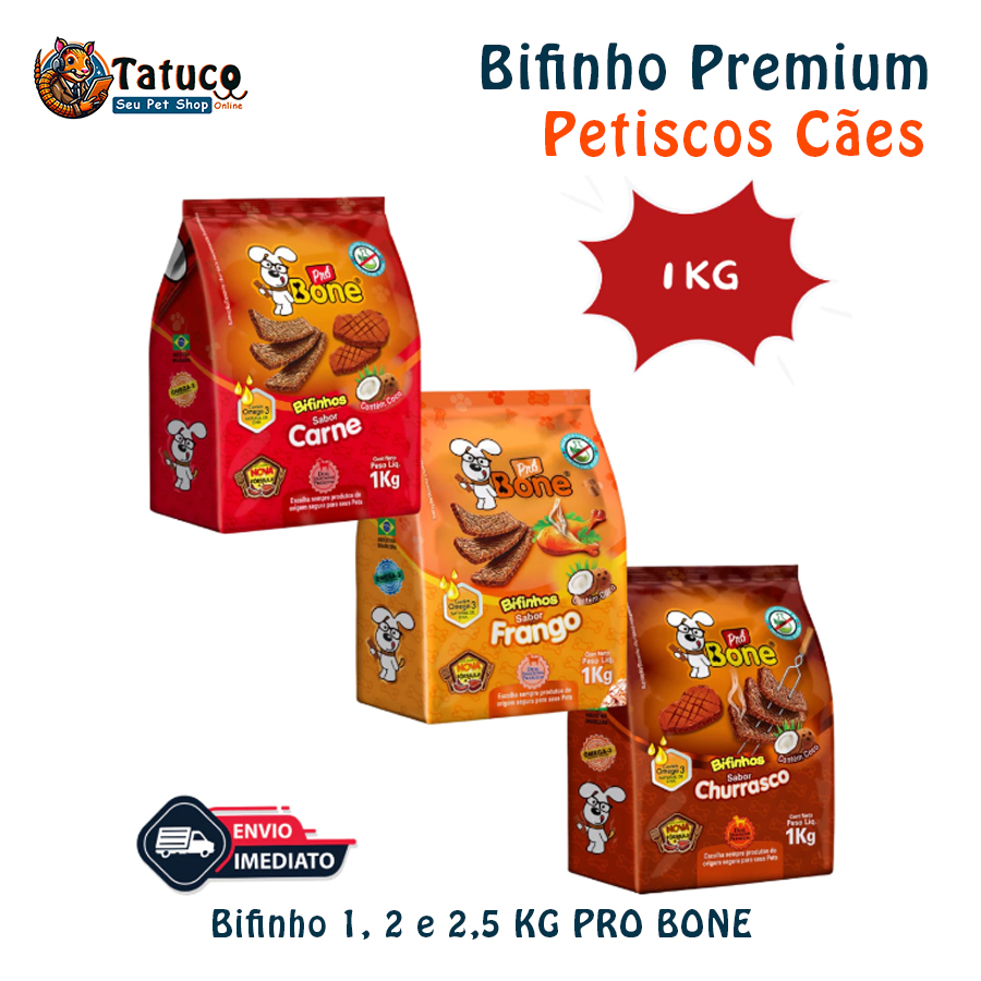Bifinho 1 KG PRO BONE Petiscos Cães Cachorro Pet Premium