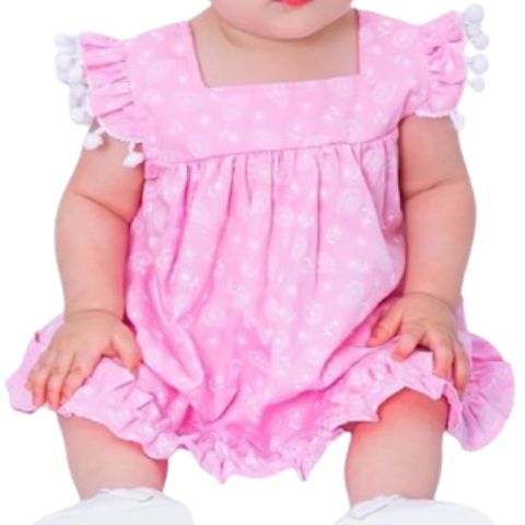 Vestido Infantil Algodão Manga Curta Pom Pom