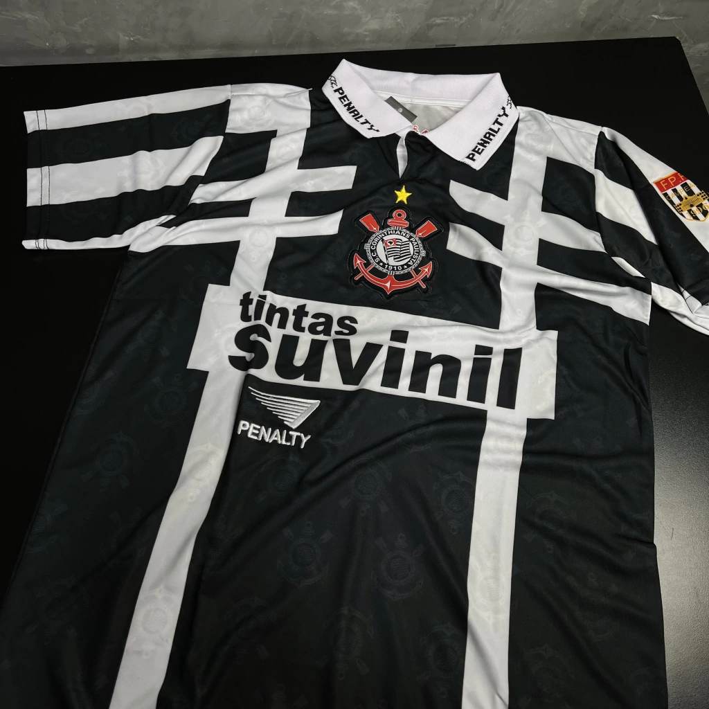 Camisa de Time Corinthians Polo Retrô Preta Suvinil