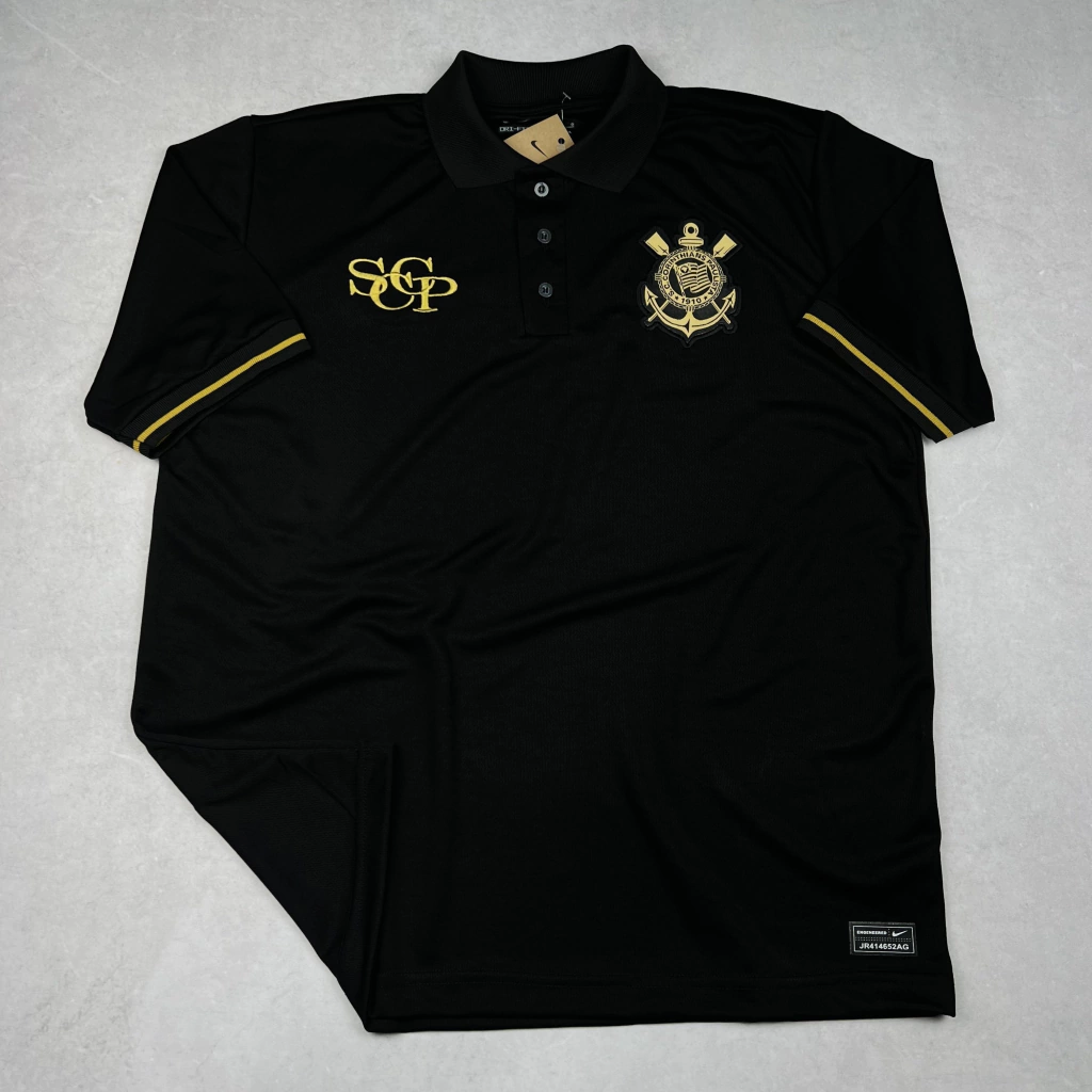 Camisa de Time Corinthians Polo Preta c/ Dourado