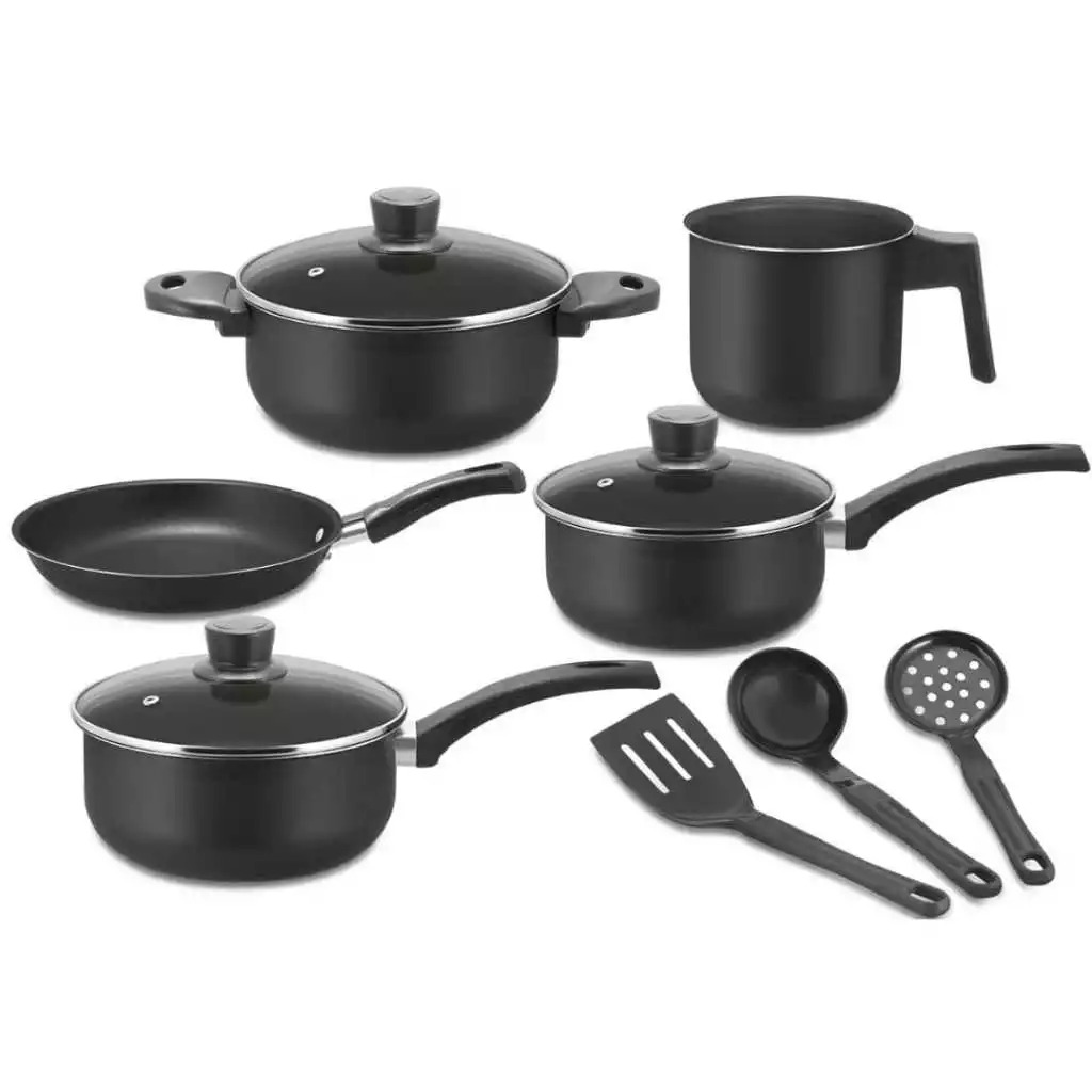 Jogo De Panela Antiaderente 8 peças Kit Conjunto Caçarola Teflon Tampa de Vidro