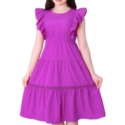 Vestido Juvenil Borboleta Com Babado Cintura Elástica