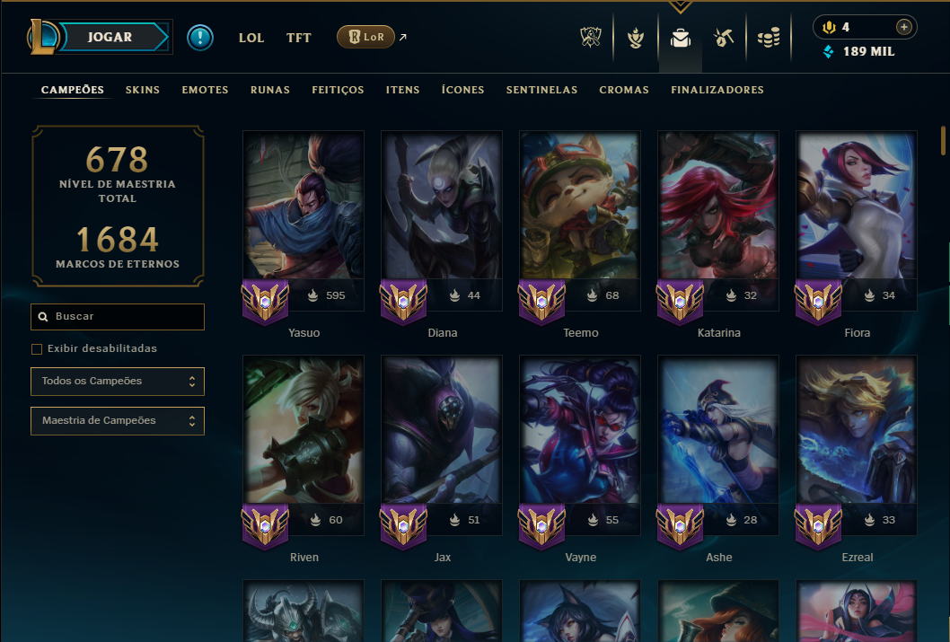 Prata 2 com TODOS os Champs e 190 Skins ( MID / TOP / ADC ) ( Mais de 700 Jogos )