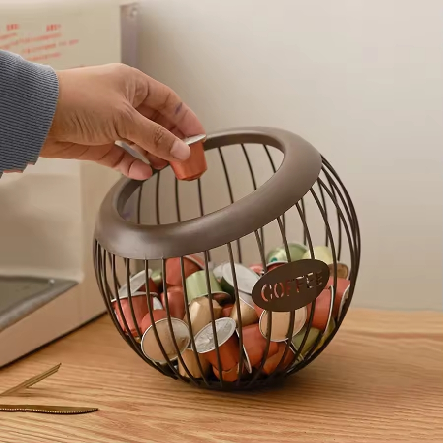 Cesto Organizador de Cápsulas de Café Porta Cápsulas Redondo em Metal
