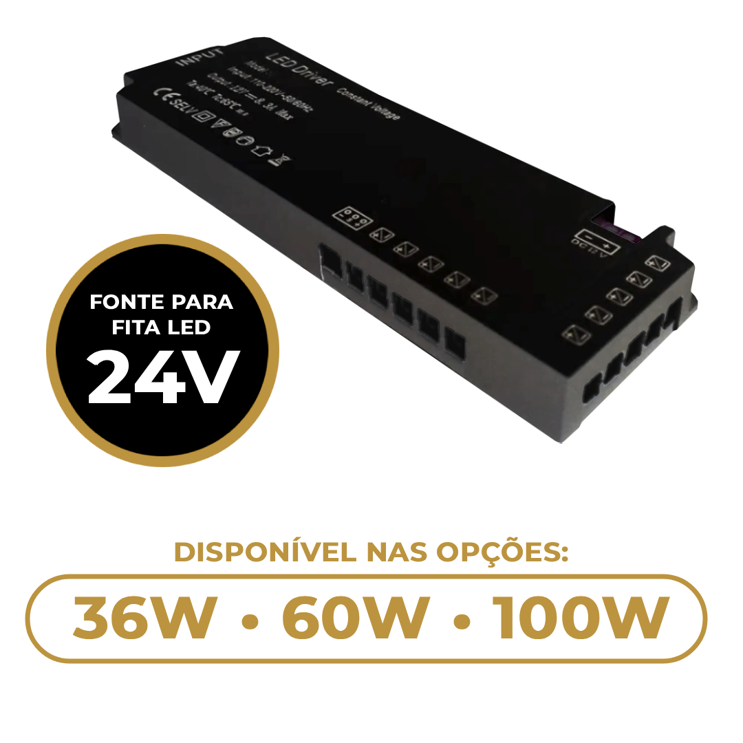 Driver Fonte Dimerizável Para Fita LED 24V 36W 60W 100W | 6 a 10 Saídas | Marcenaria e Móveis
