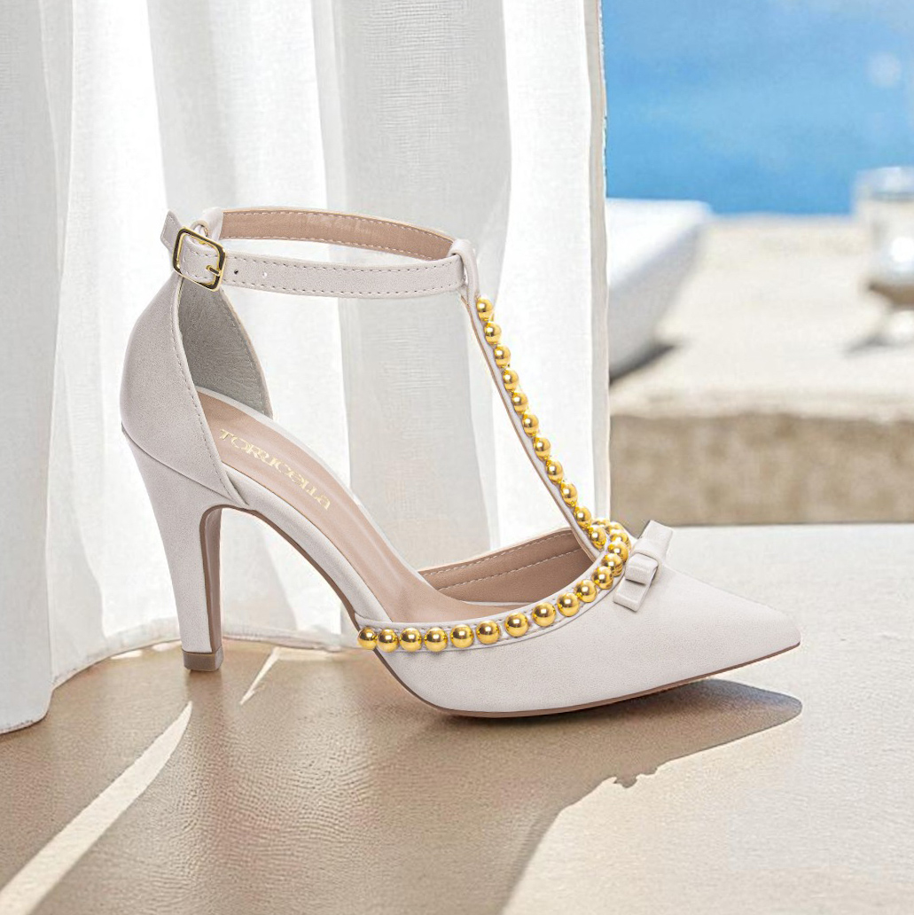 Scarpins Pérolas Douradas