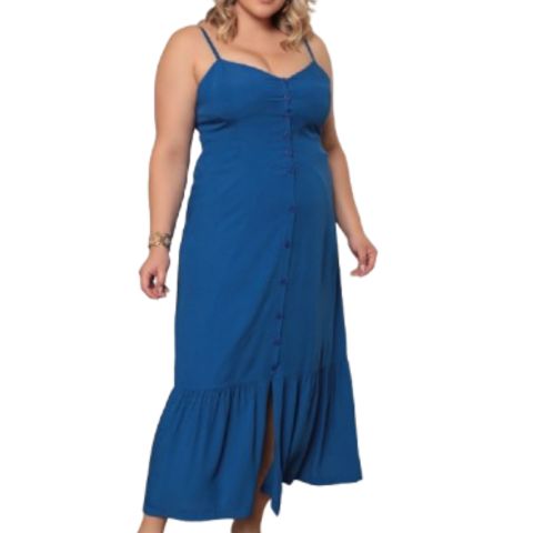Vestido de Alcinha Viscolinho Com Botões Na Frente Plus Size