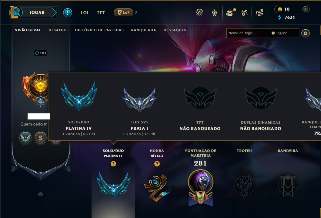 Platina 4 com 100 Champs e 57 Skins +10 Vitoriosas