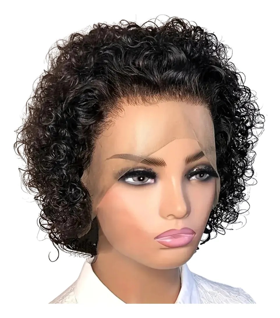 Peruca Front Lace Cacheada Curta De Cabelo Humano Natural