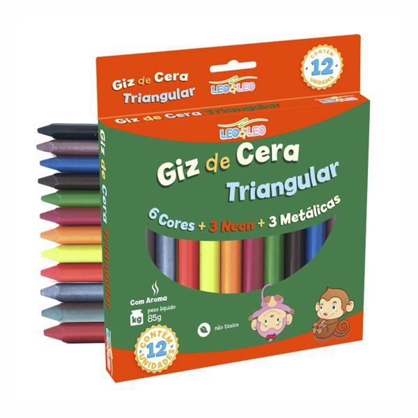 Giz de Cera Triangular 6 cores+ 3 neon + 3 metálicas - Leo&Leo