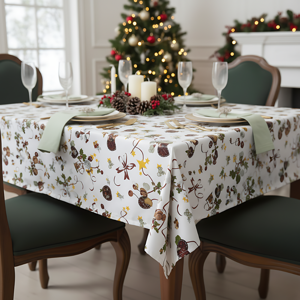 Toalha De Mesa Natalina Laços De Natal Branco