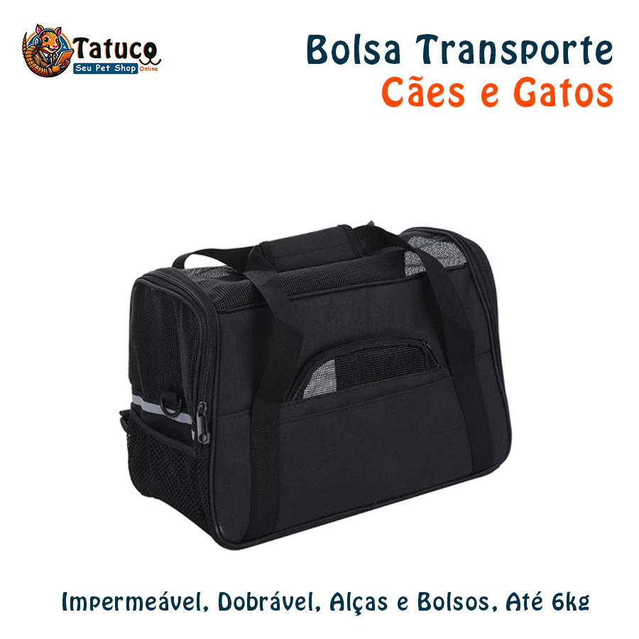 Bolsa Transporte Cães E Gatos, Animais de estimação, Impermeável, Dobrável, Alças e Bolsos, Até 6kg