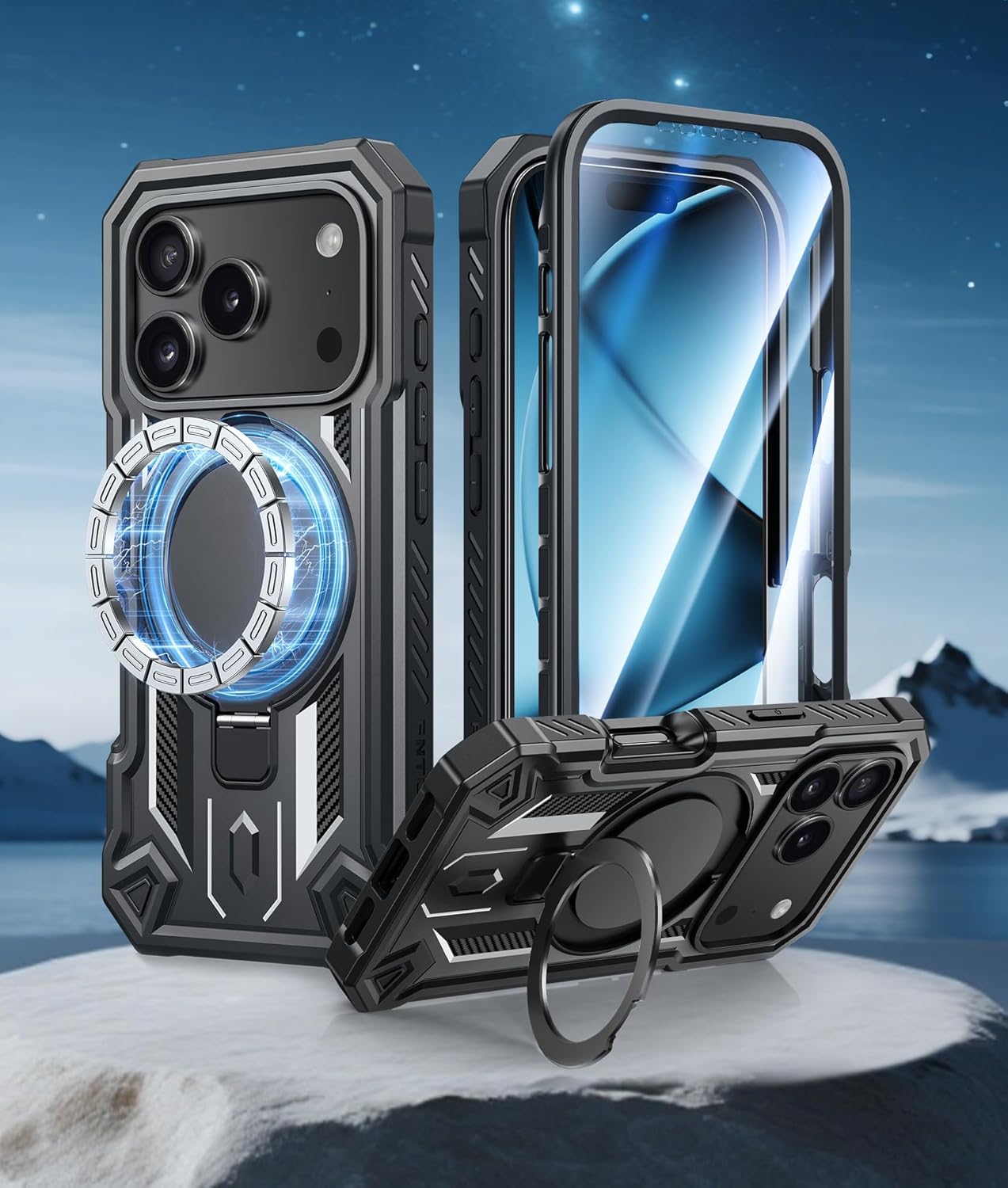 Capa para iPhone 17 Pro Max  Proteção à prova de quedas com Suporte Preto