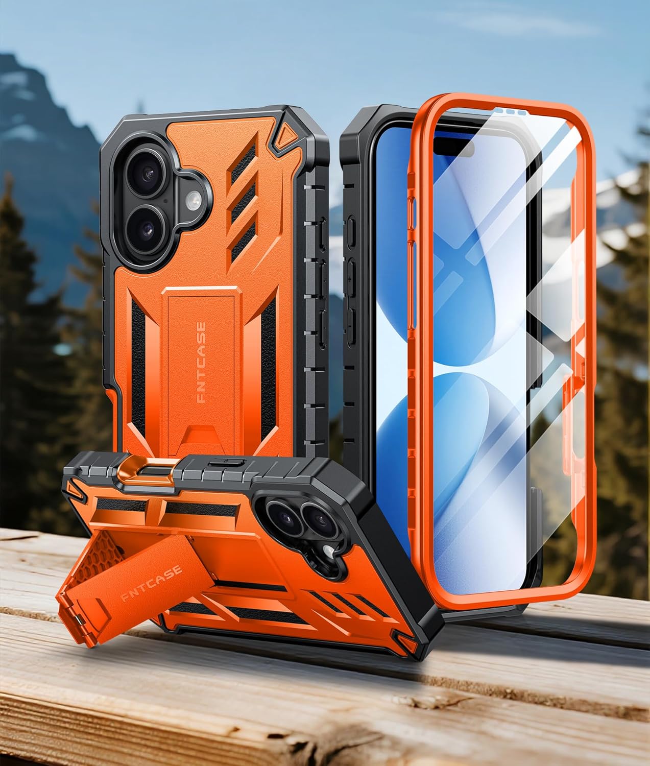 Capa para iPhone 17 Pro Max  Proteção à prova de quedas com Suporte Laranja