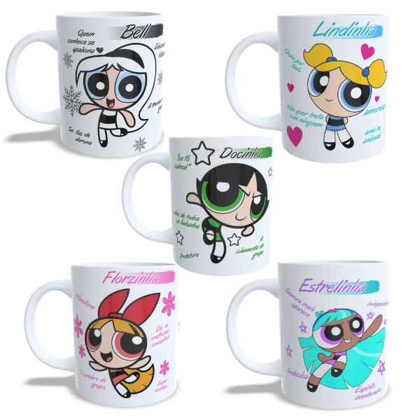 Kit Canecas   Meninas Superpoderosas (5 Unidades) | Conjunto Exclusivo para Presentear